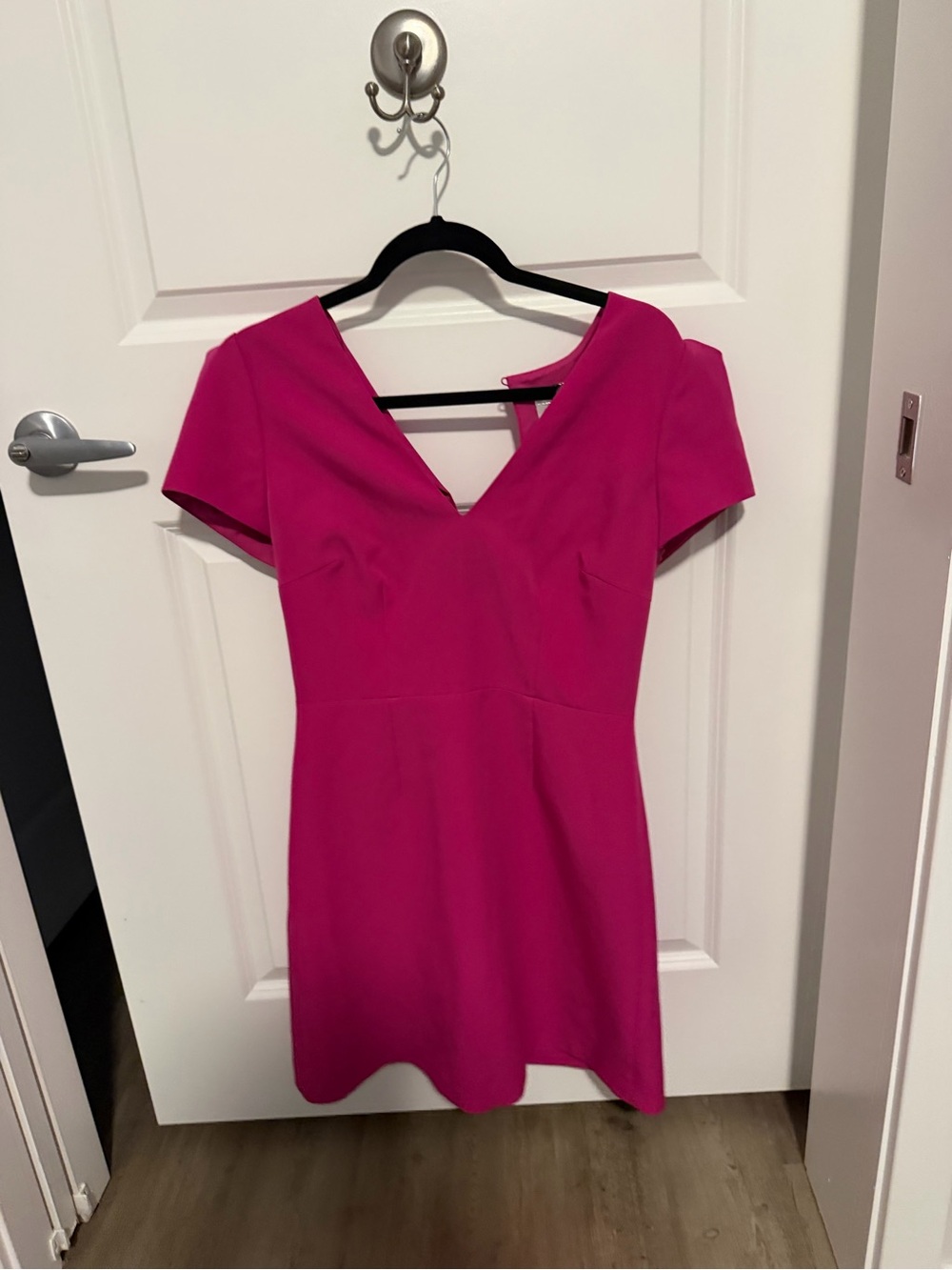 Milly Vibrant Fuchsia V-Neck Short-Sleeve Mini Dress
